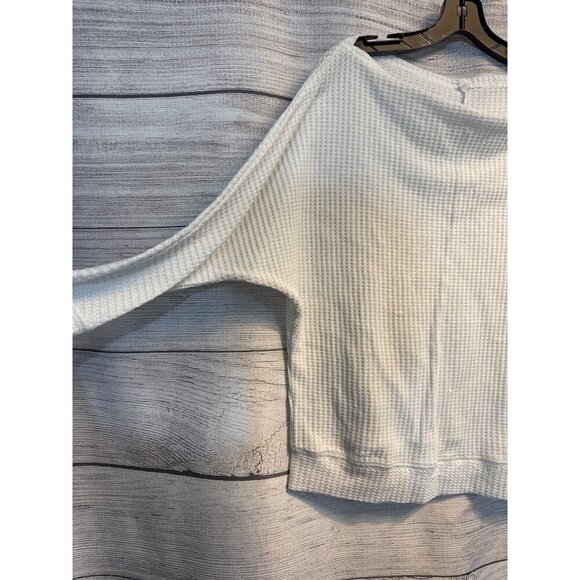 White Waffle Knit Long Sleeve Top With Boat Neckline & Ribbed Hem Size L - Picture 2 of 4
